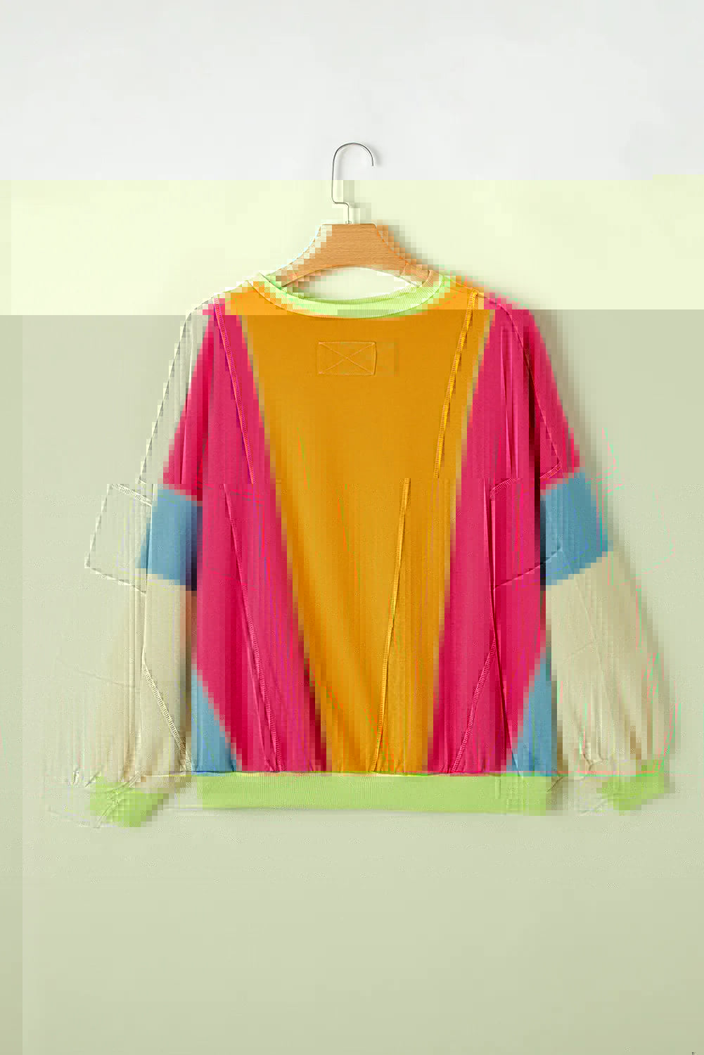 Color Block Round Neck Long Sleeve Top