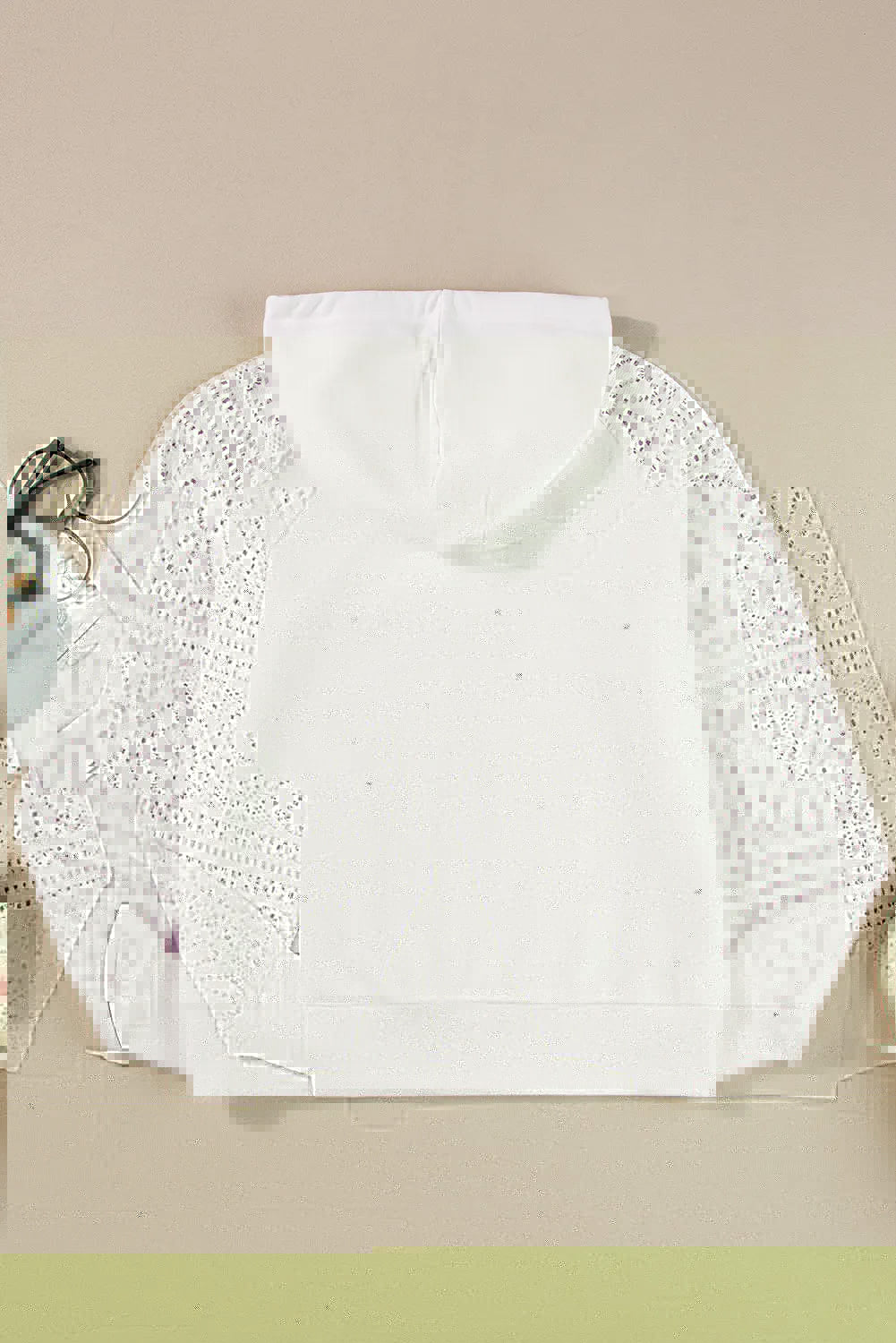 Drawstring Openwork Long Sleeve Hoodie