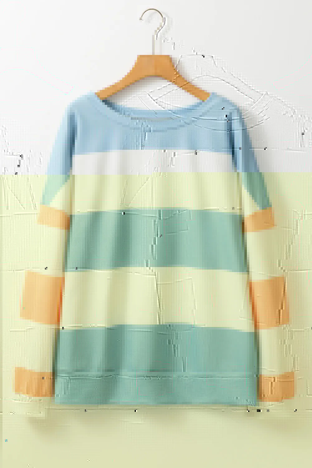 Contrast Color Block Round Neck Long Sleeve Top