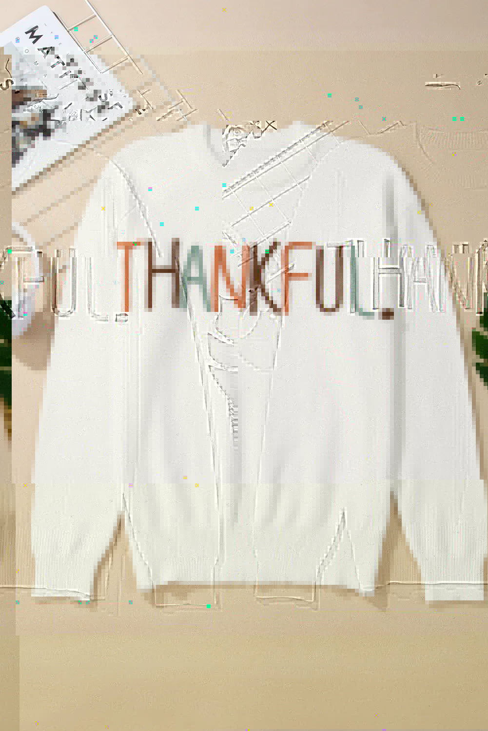 THANKFUL Round Neck Long Sleeve Knit Top