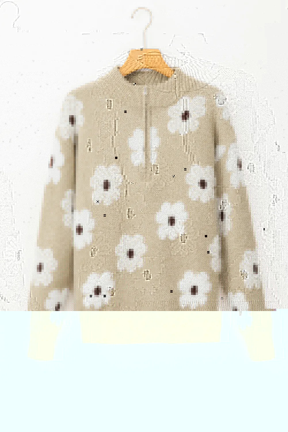 Flower Half Zip Long Sleeve Sweater