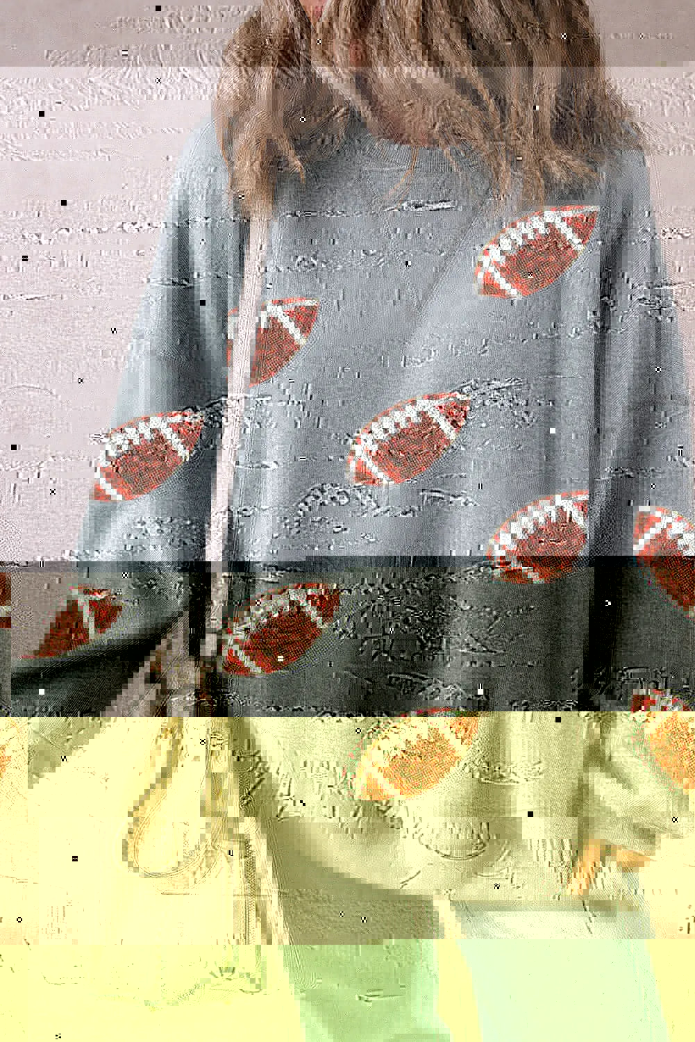 Sequin Football Round Neck Long Sleeve Sweatshirt