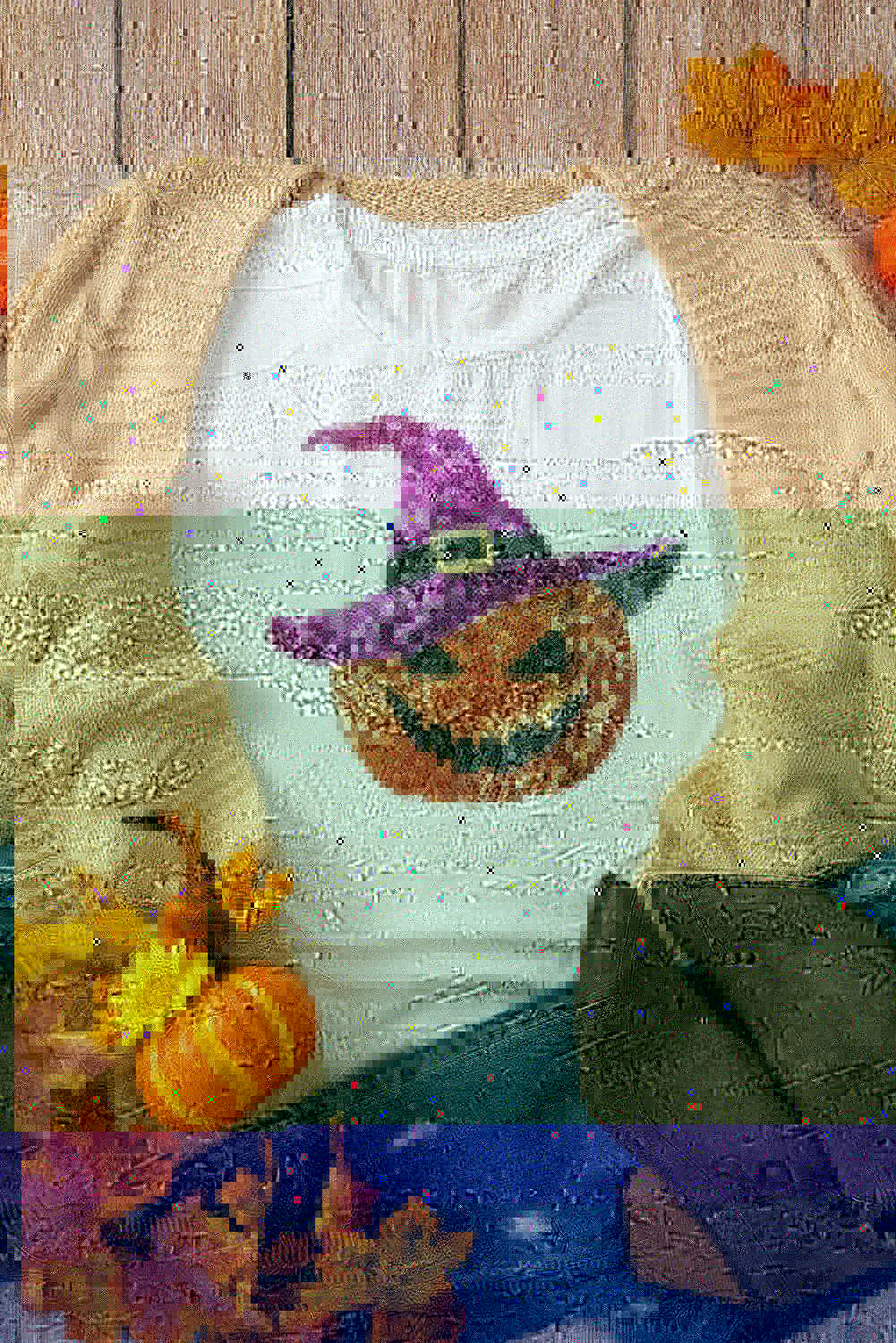 Sequin Pumpkin Round Neck Short Sleeve T-Shirt