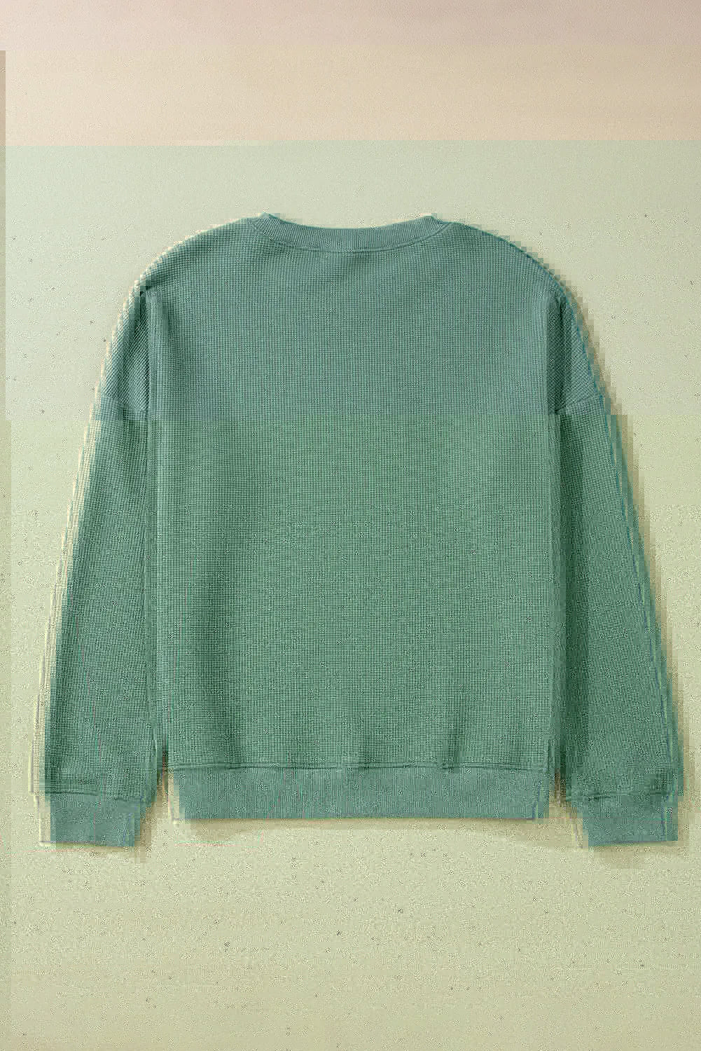 Waffle-Knit Long Sleeve Dropped Shoulder Top