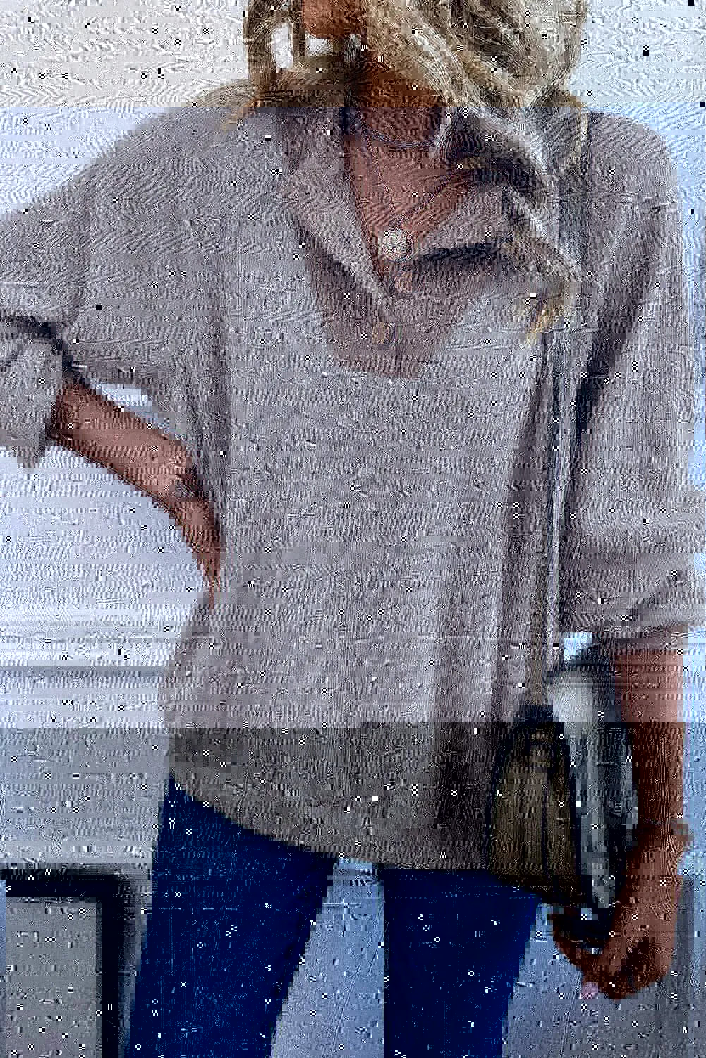 Quarter Buttoned Long Sleeve Blouse